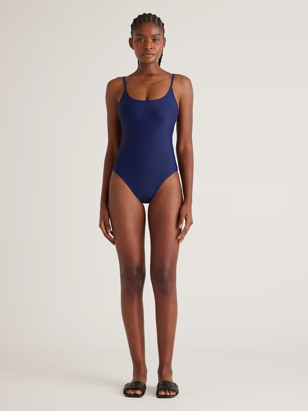 NWT Quince Italian Cami One-Piece Swimsuit navy women's xs classic modest